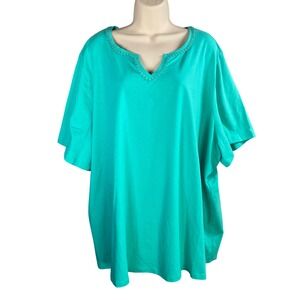 Catherines Suprema Collection Top Womens 3X Embroidered V Neck Short Sleeve